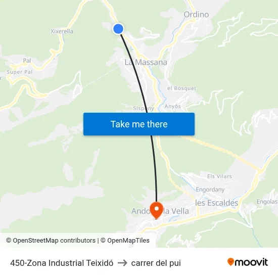 450-Zona Industrial Teixidó to carrer del pui map