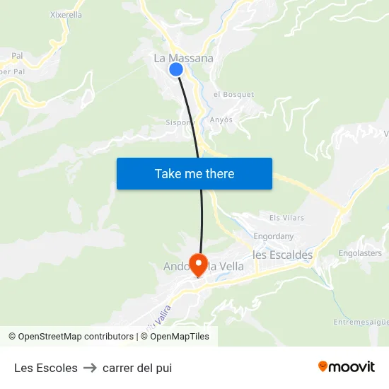 Les Escoles to carrer del pui map