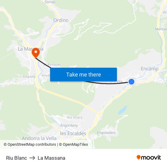 Riu Blanc to La Massana map
