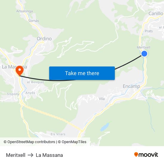 Meritxell to La Massana map