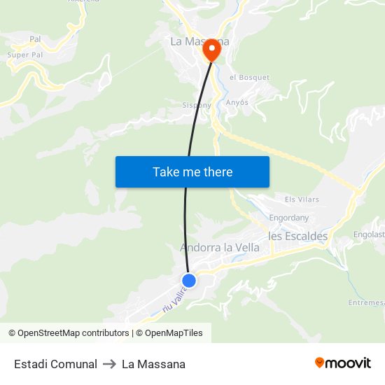 Estadi Comunal to La Massana map