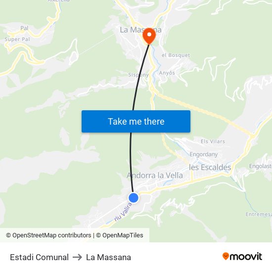 Estadi Comunal to La Massana map