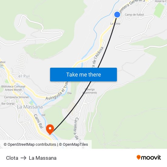 Clota to La Massana map