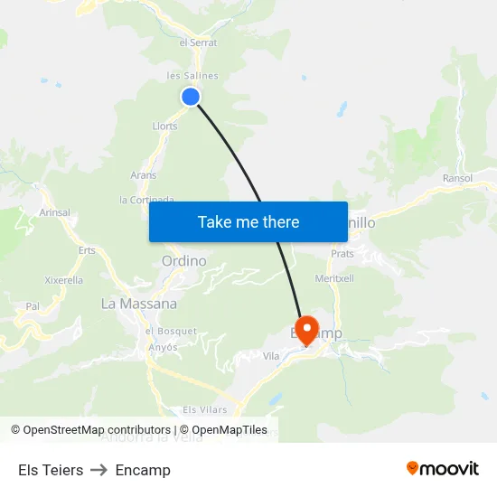 Els Teiers to Encamp map