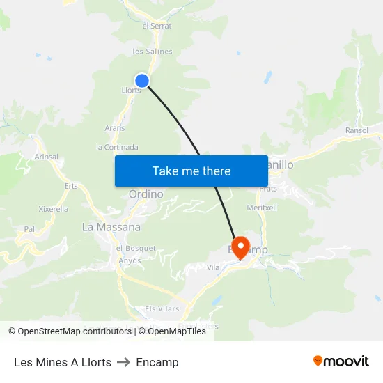 Les Mines A Llorts to Encamp map