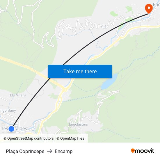 Plaça Coprínceps to Encamp map