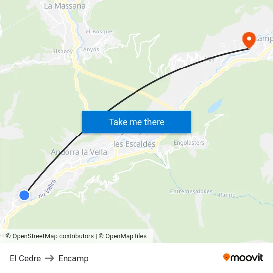 El Cedre to Encamp map