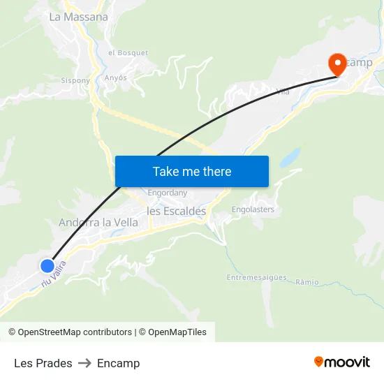 Les Prades to Encamp map