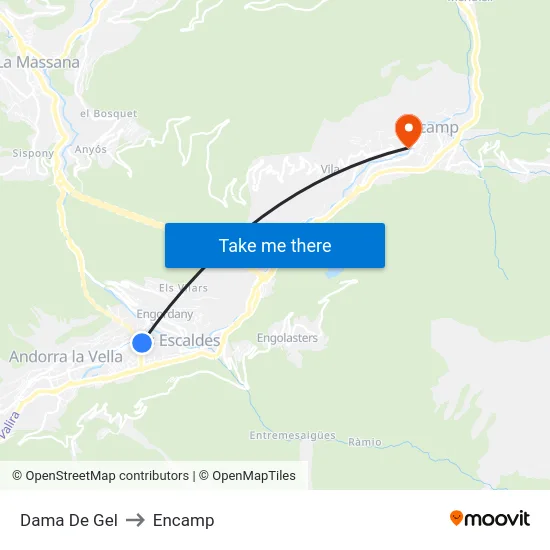 709-Dama De Gel to Encamp map