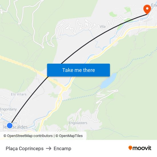 Plaça Coprínceps to Encamp map