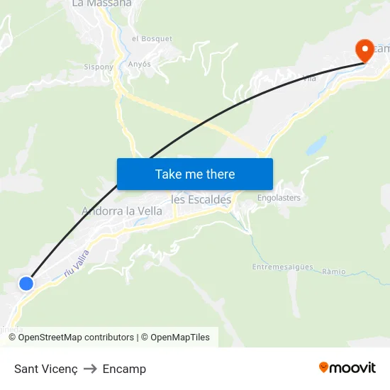 Sant Vicenç to Encamp map