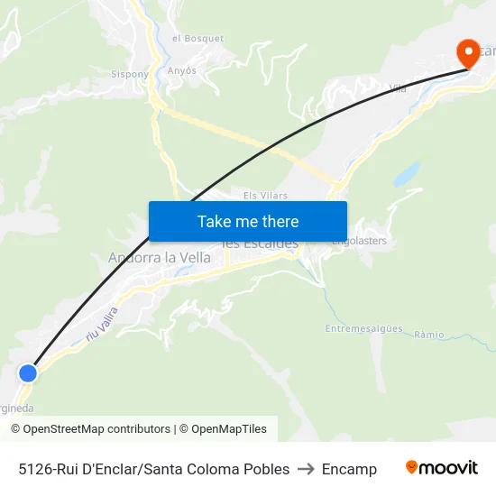 5126-Rui D'Enclar/Santa Coloma Pobles to Encamp map