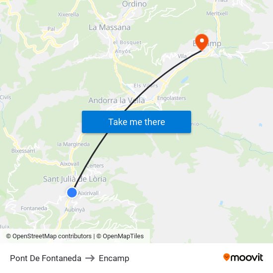 Pont De Fontaneda to Encamp map