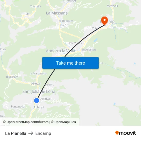 La Planella to Encamp map