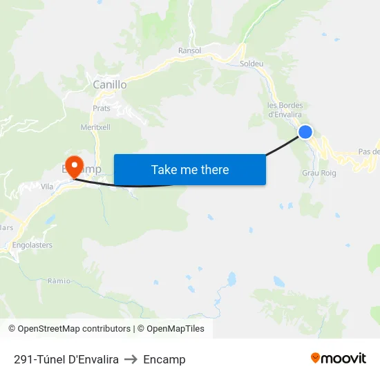 291-Túnel D'Envalira to Encamp map