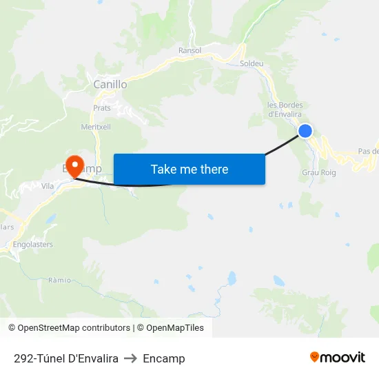 292-Túnel D'Envalira to Encamp map