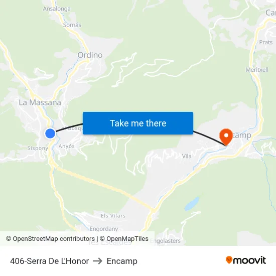 406-Serra De L'Honor to Encamp map