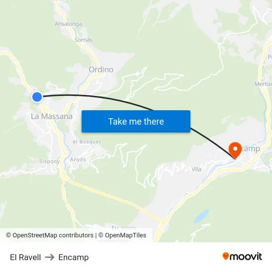 El Ravell to Encamp map