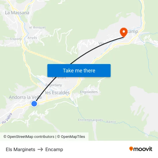 Els Marginets to Encamp map