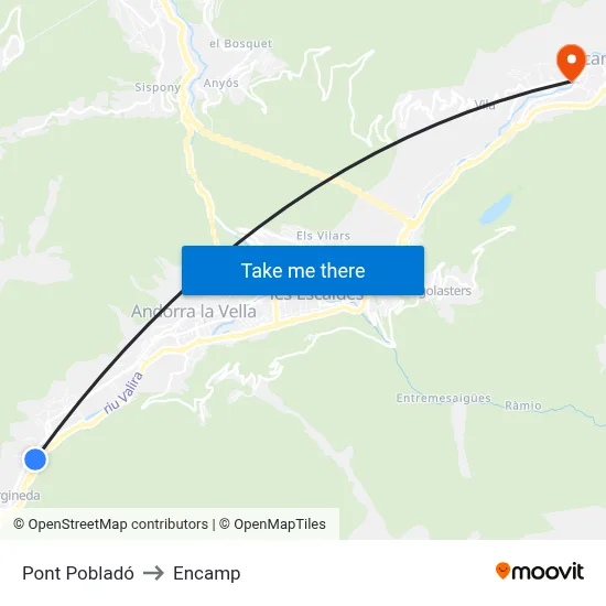 Pont Pobladó to Encamp map