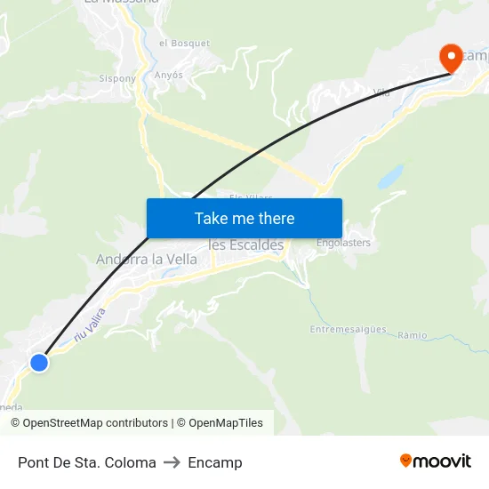 Pont De Sta. Coloma to Encamp map