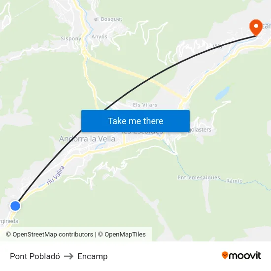 Pont Pobladó to Encamp map