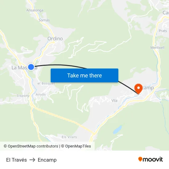 El Través to Encamp map