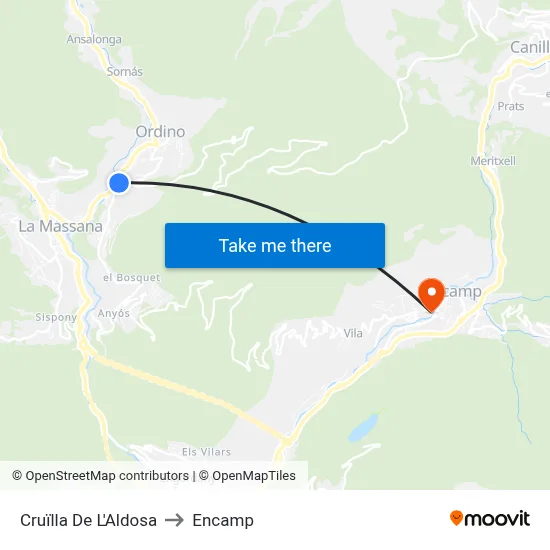Cruïlla De L'Aldosa to Encamp map