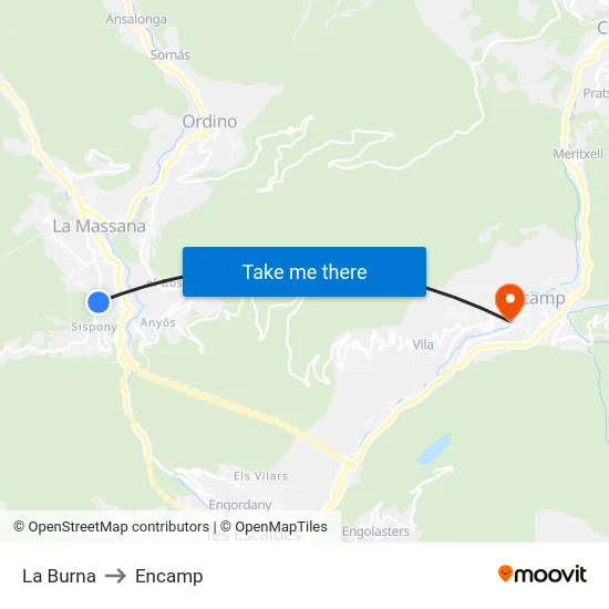 La Burna to Encamp map