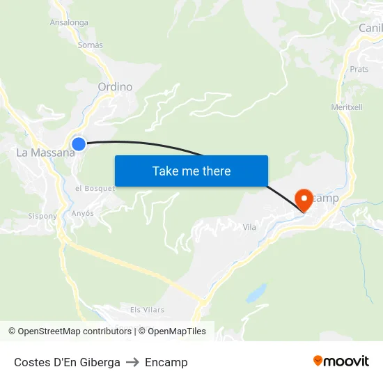 Costes D'En Giberga to Encamp map