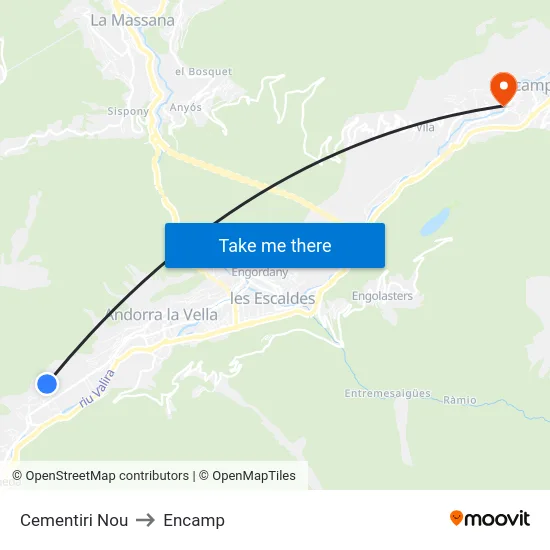 Cementiri Nou to Encamp map