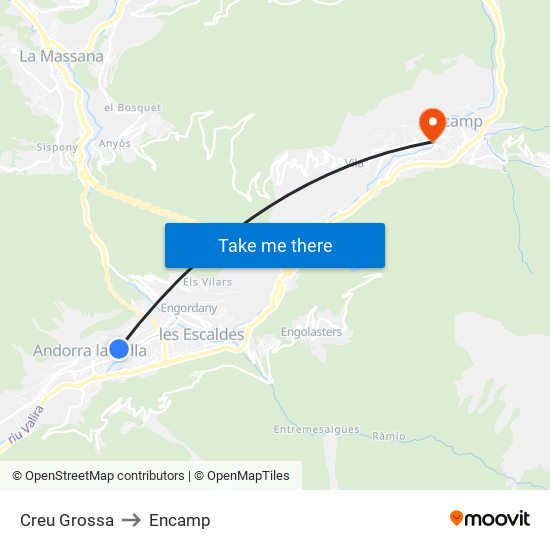 Creu Grossa to Encamp map
