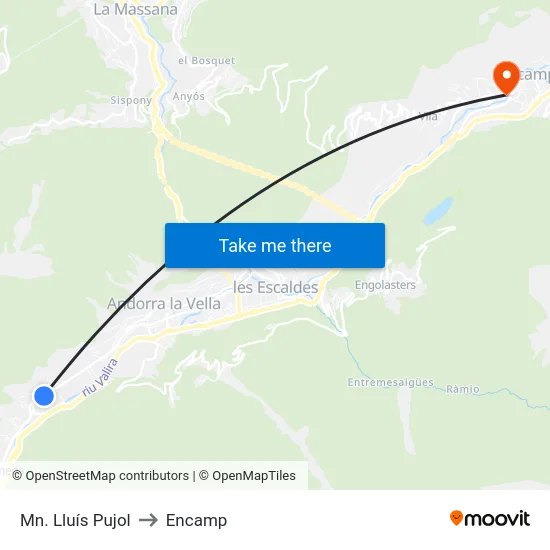 Mn. Lluís Pujol to Encamp map