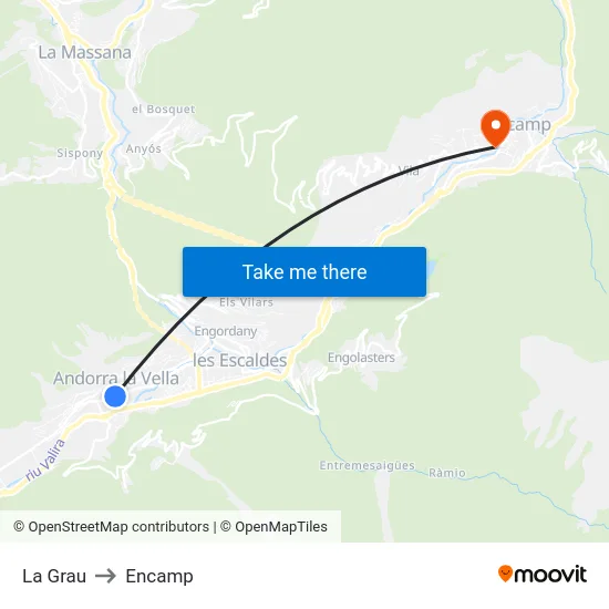 La Grau to Encamp map