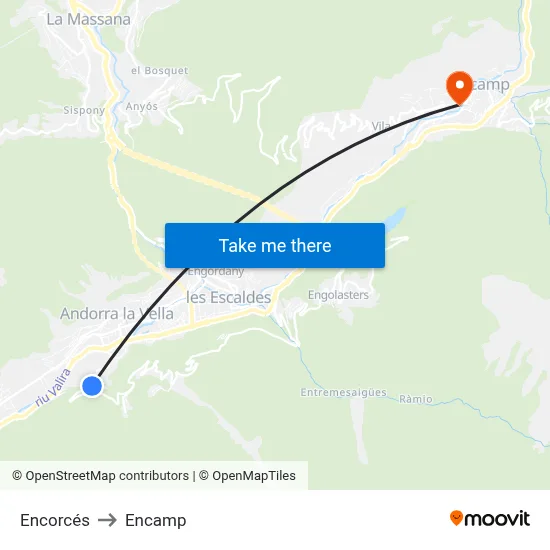 Encorcés to Encamp map