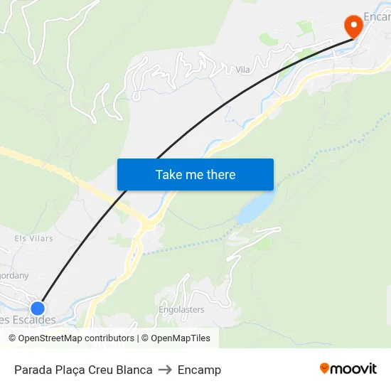 Parada Plaça Creu Blanca to Encamp map