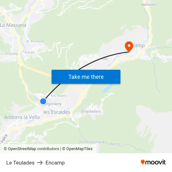Le Teulades to Encamp map