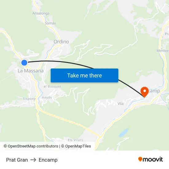 Prat Gran to Encamp map