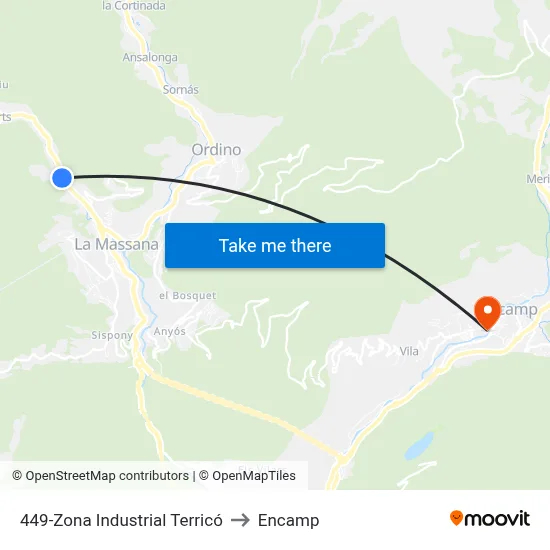 449-Zona Industrial Terricó to Encamp map