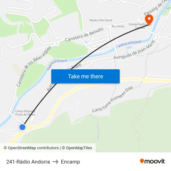 241-Ràdio Andorra to Encamp map