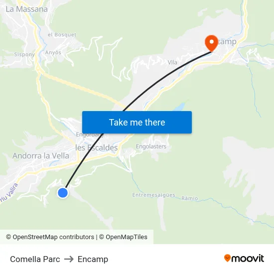 Comella Parc to Encamp map