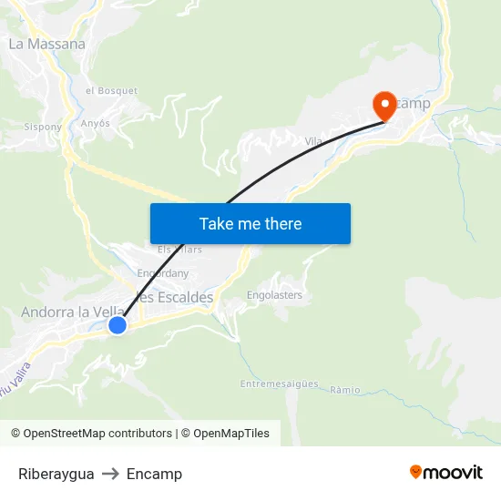 Riberaygua to Encamp map