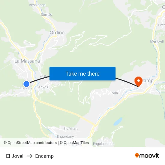El Jovell to Encamp map