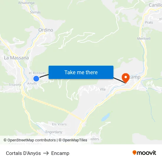 Cortals D'Anyós to Encamp map