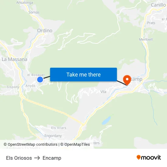 Els Oriosos to Encamp map