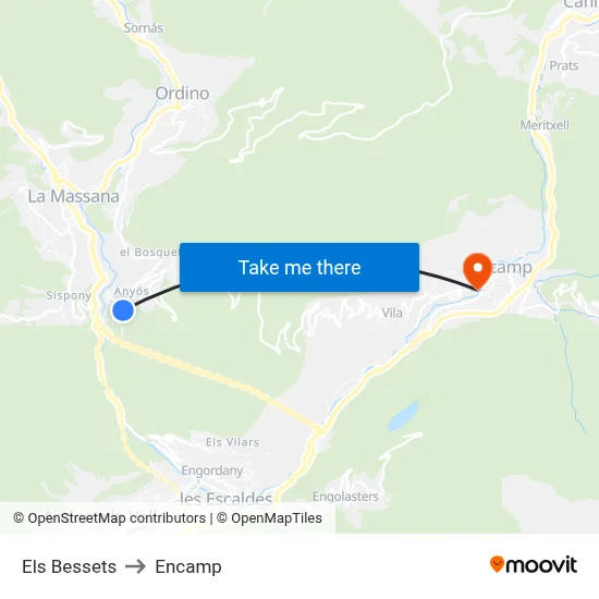 Els Bessets to Encamp map