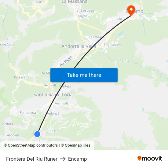 Frontera Del Riu Runer to Encamp map