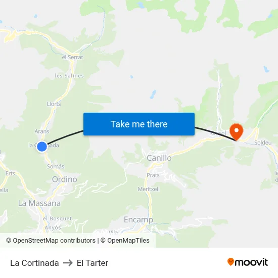 La Cortinada to El Tarter map