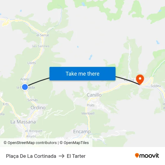 Plaça De La Cortinada to El Tarter map