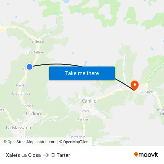 Xalets La Closa to El Tarter map